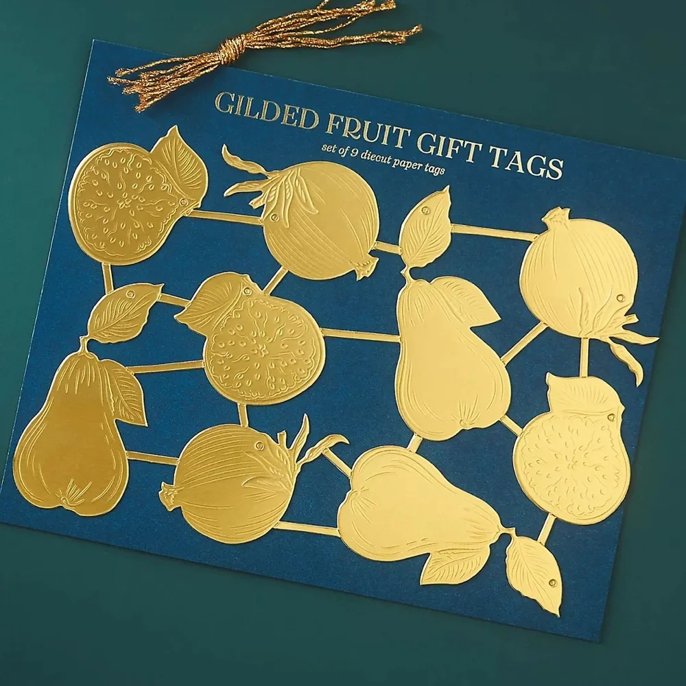 ANTHROPOLOGIE NWT Dresden gold fruit paper gift tags -set of 10